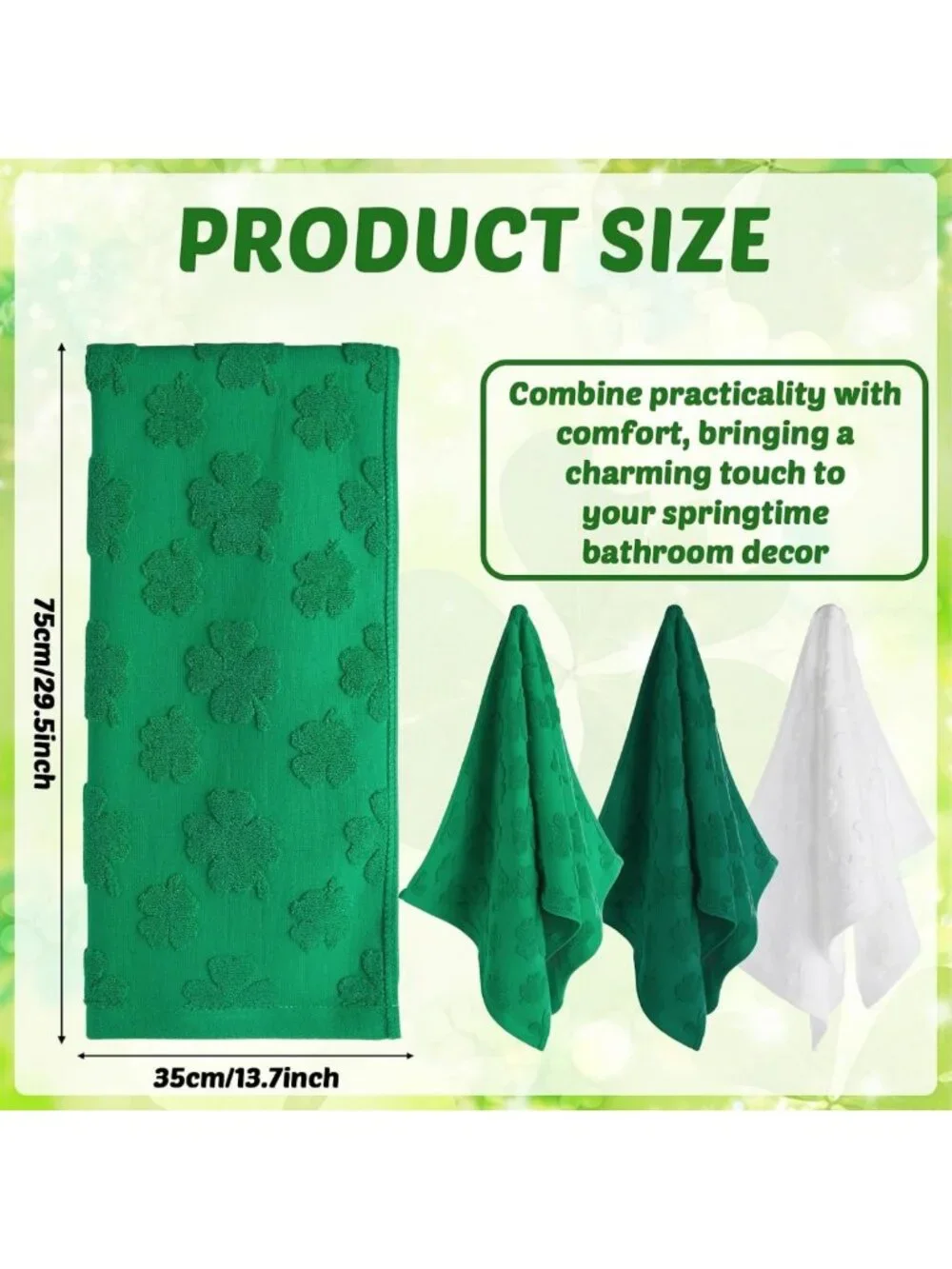 3 Pack St. Patrick's Day Hand Towels - Four Leaf Clover, Soft Cotton, Absorbent